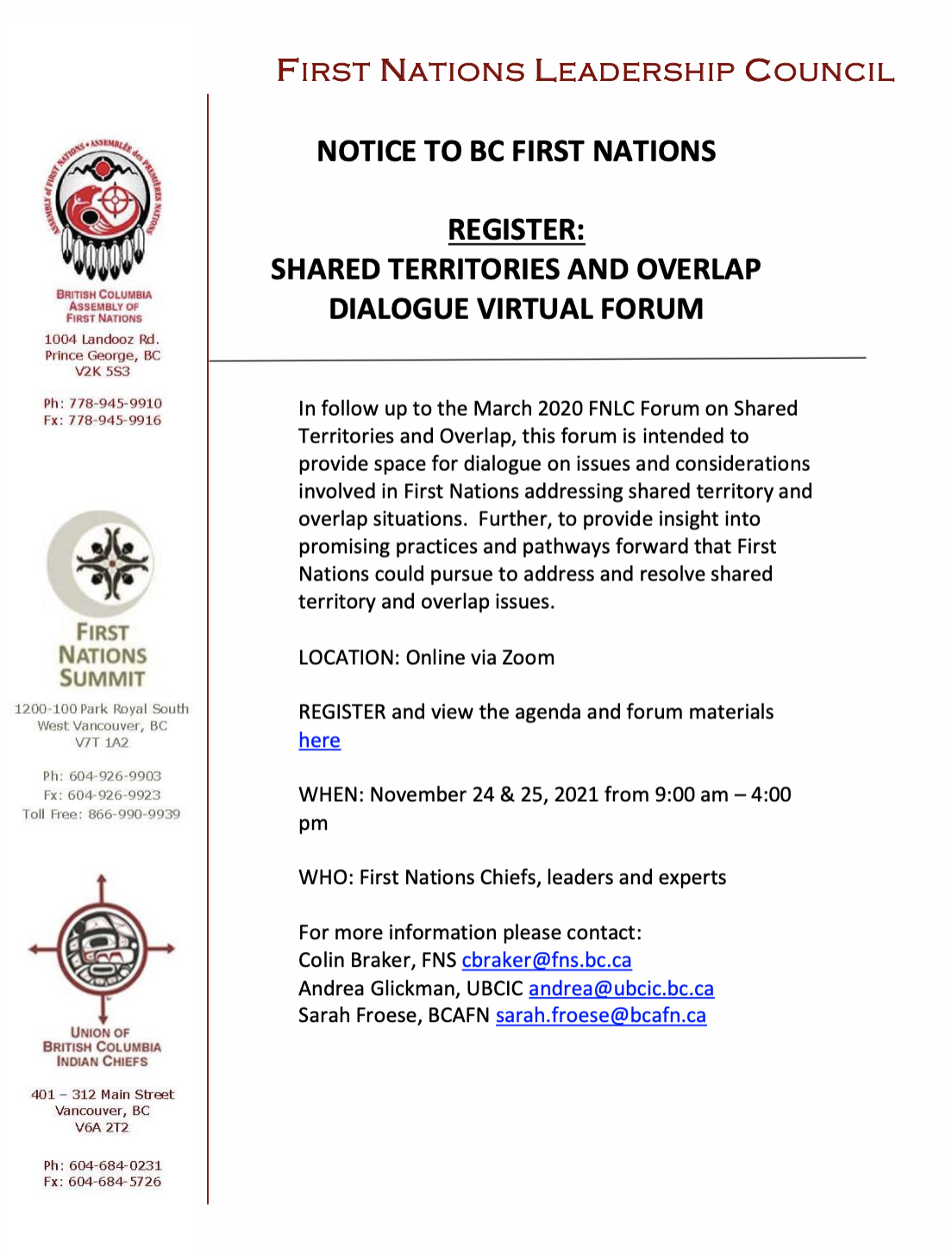 FNLC Notice Shared Territories event